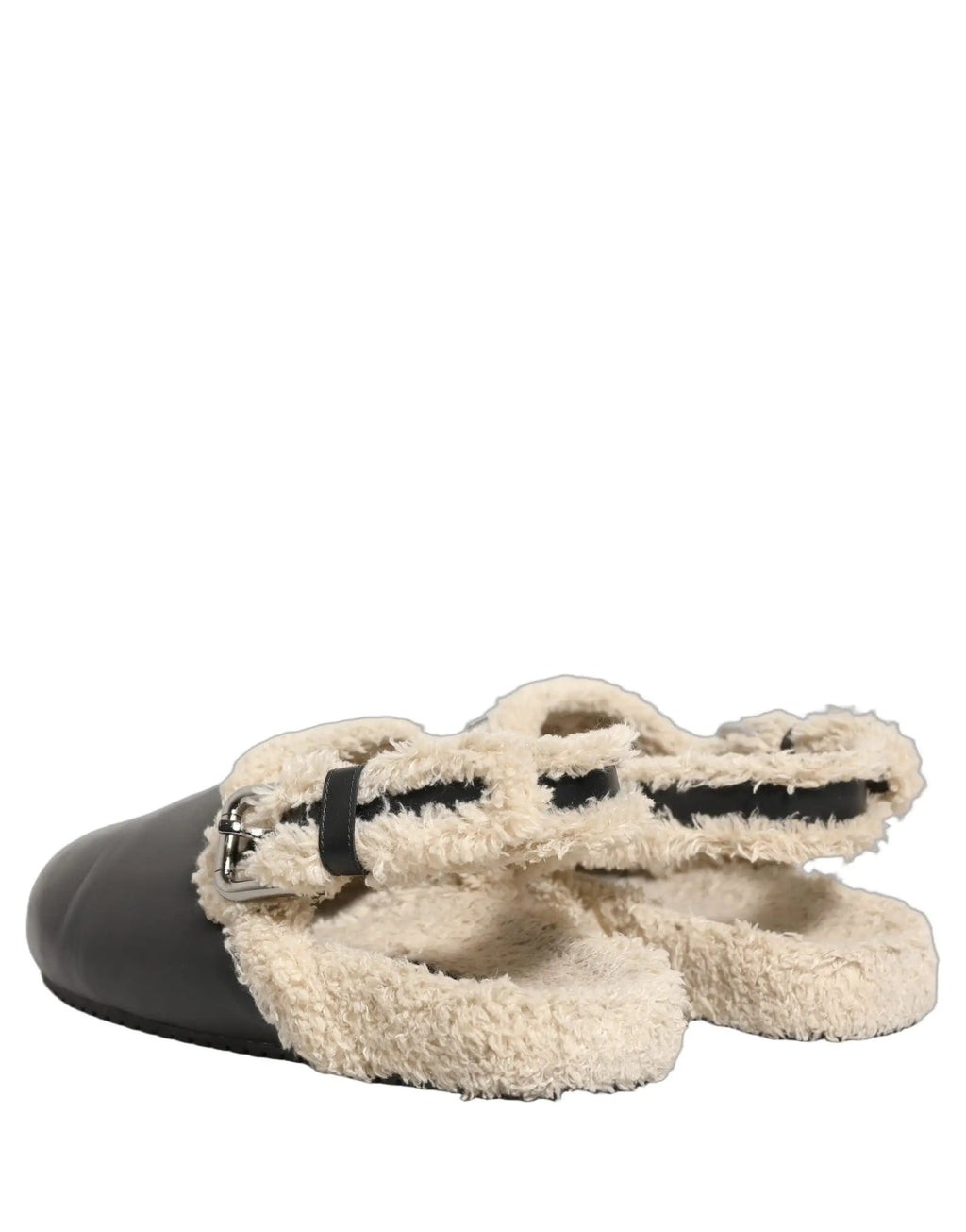 Chaussons sandales Dolce & Gabbana en peau de mouton et fourrure beiges et noirs