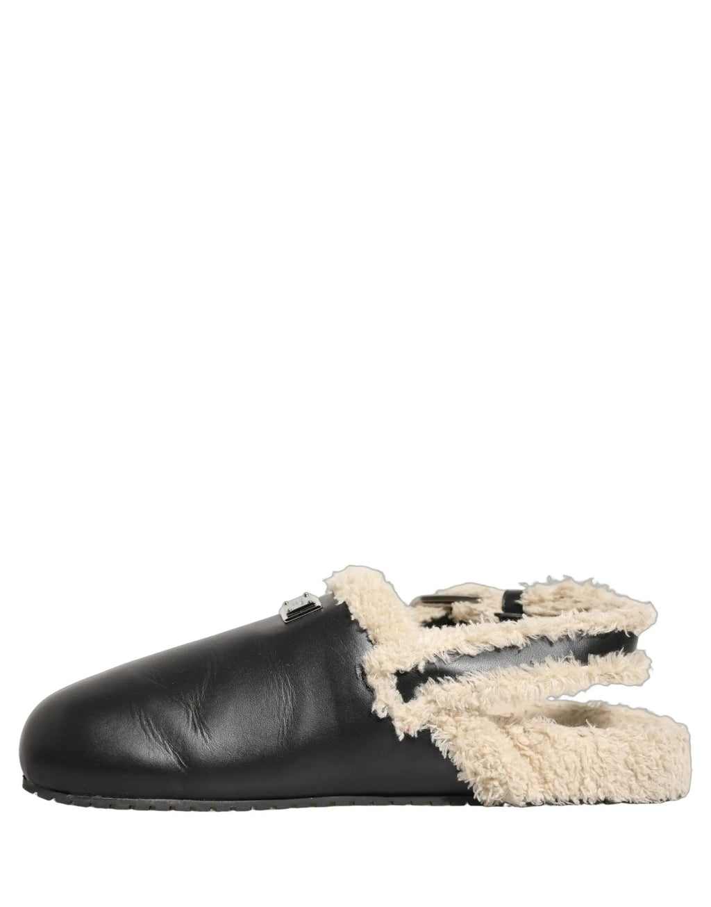 Chaussons sandales Dolce & Gabbana en peau de mouton et fourrure beiges et noirs