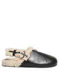 Chaussons sandales Dolce & Gabbana en peau de mouton et fourrure beiges et noirs