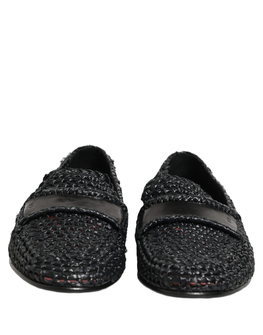 Dolce & Gabbana Black Woven Raffia Slip On Loafers Shoes