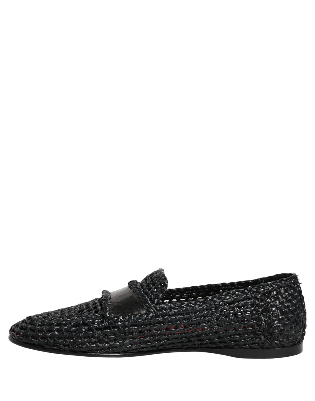 Dolce & Gabbana Black Woven Raffia Slip On Loafers Shoes