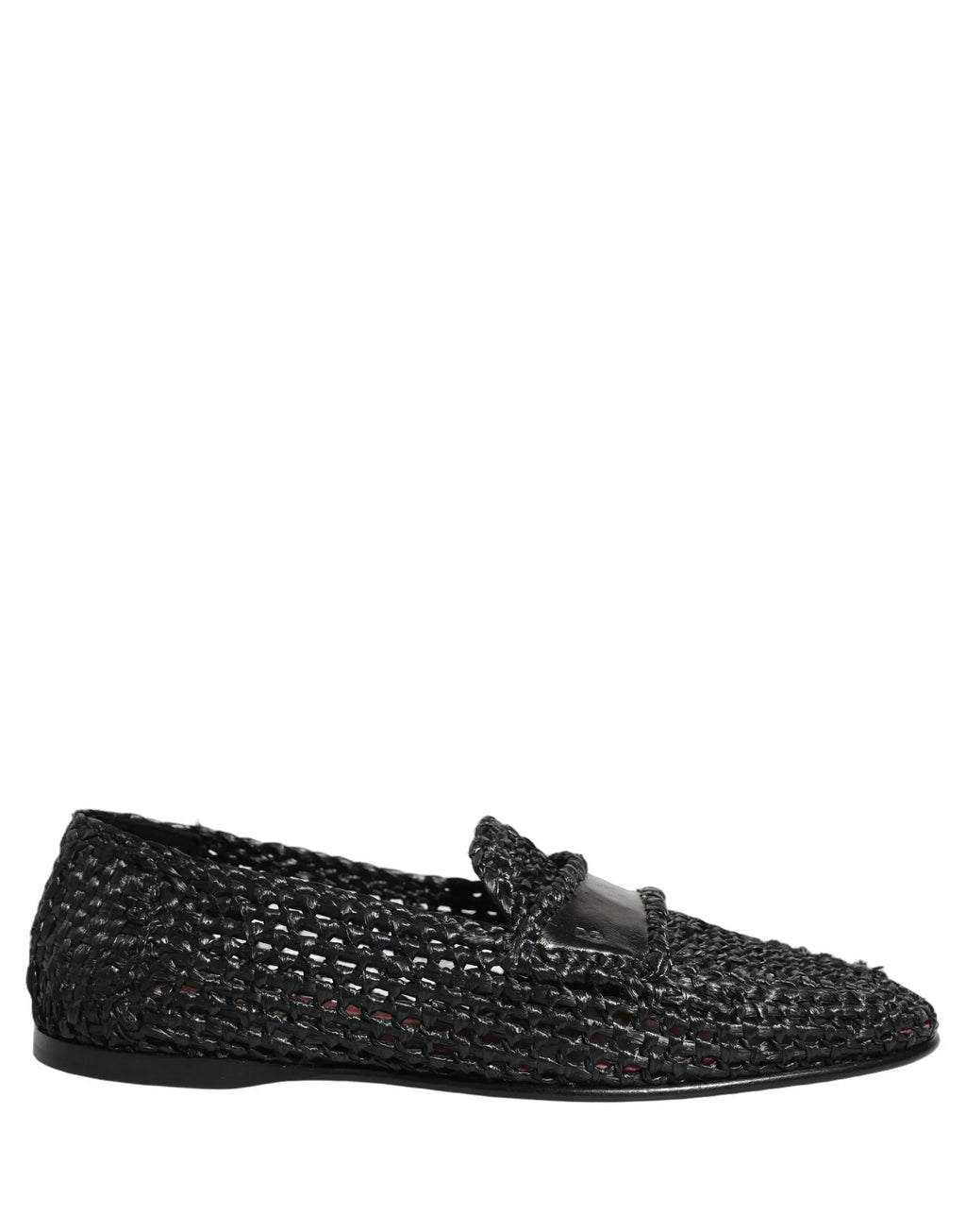 Dolce & Gabbana Black Woven Raffia Slip On Loafers Shoes