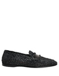 Dolce & Gabbana Black Woven Raffia Slip On Loafers Shoes
