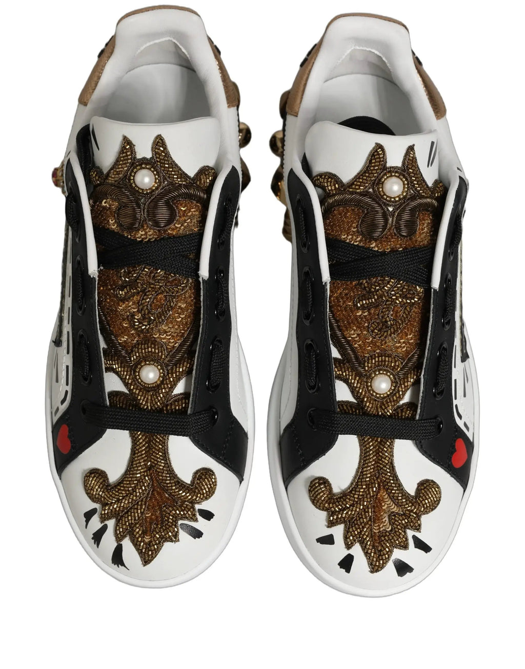 Dolce & Gabbana White Gold Studded Portofino Sneakers Shoes