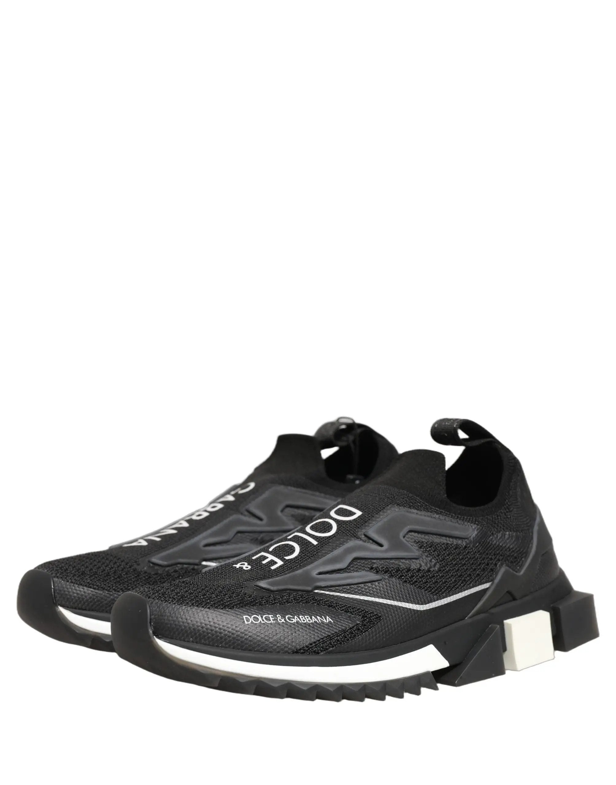 Dolce & Gabbana Black White Sorrento Slip-On Logo Sneakers Shoes