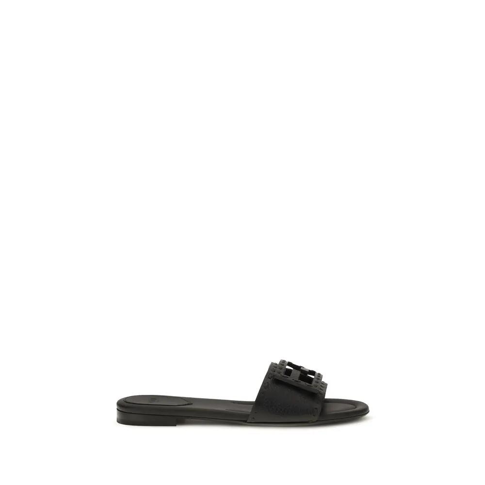 Sandales plates Fendi Bos Taurus en cuir de veau noir