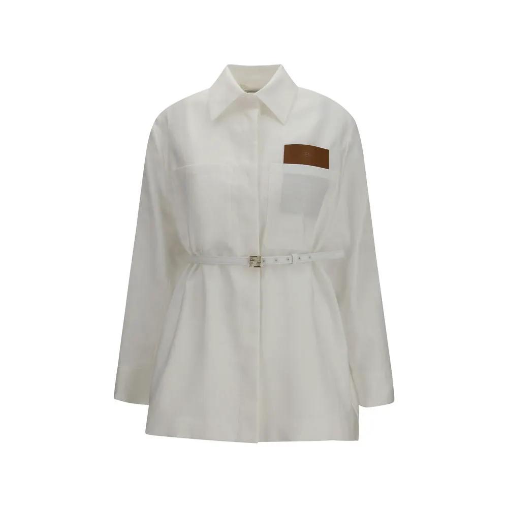Veste longue Fendi en lin blanc