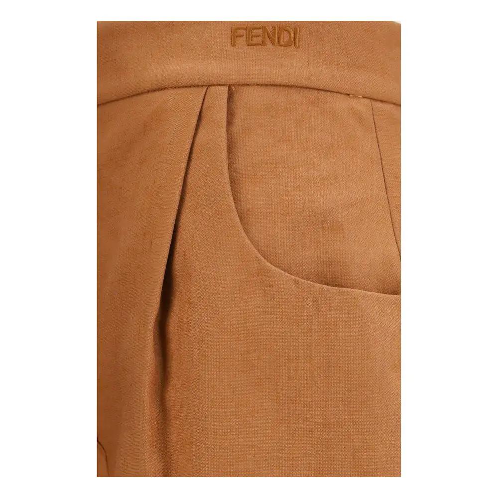 Fendi Brown Linen Casual Pants
