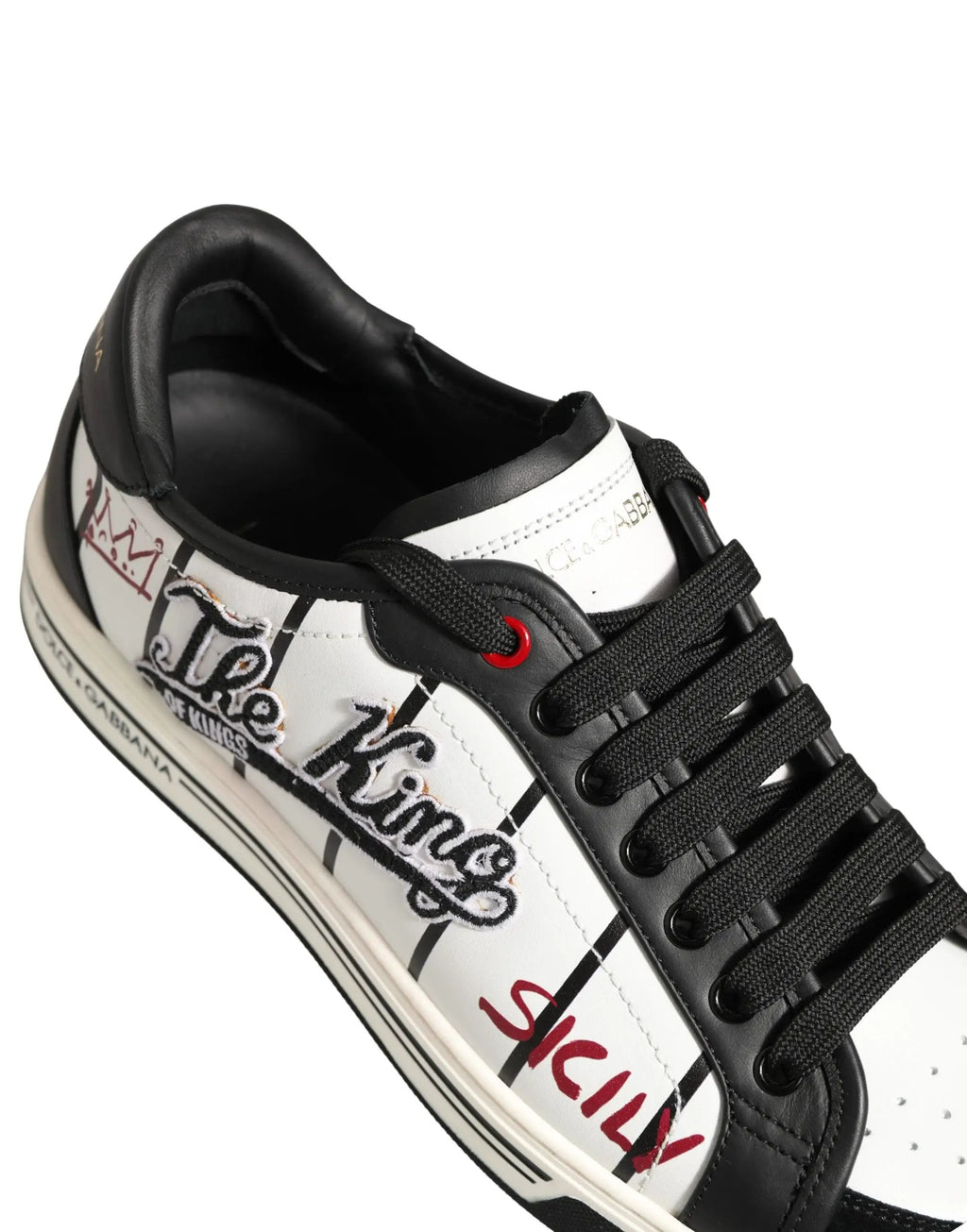 Dolce & Gabbana White Black DG Logo King Patch Low-Top Sneaker Shoes