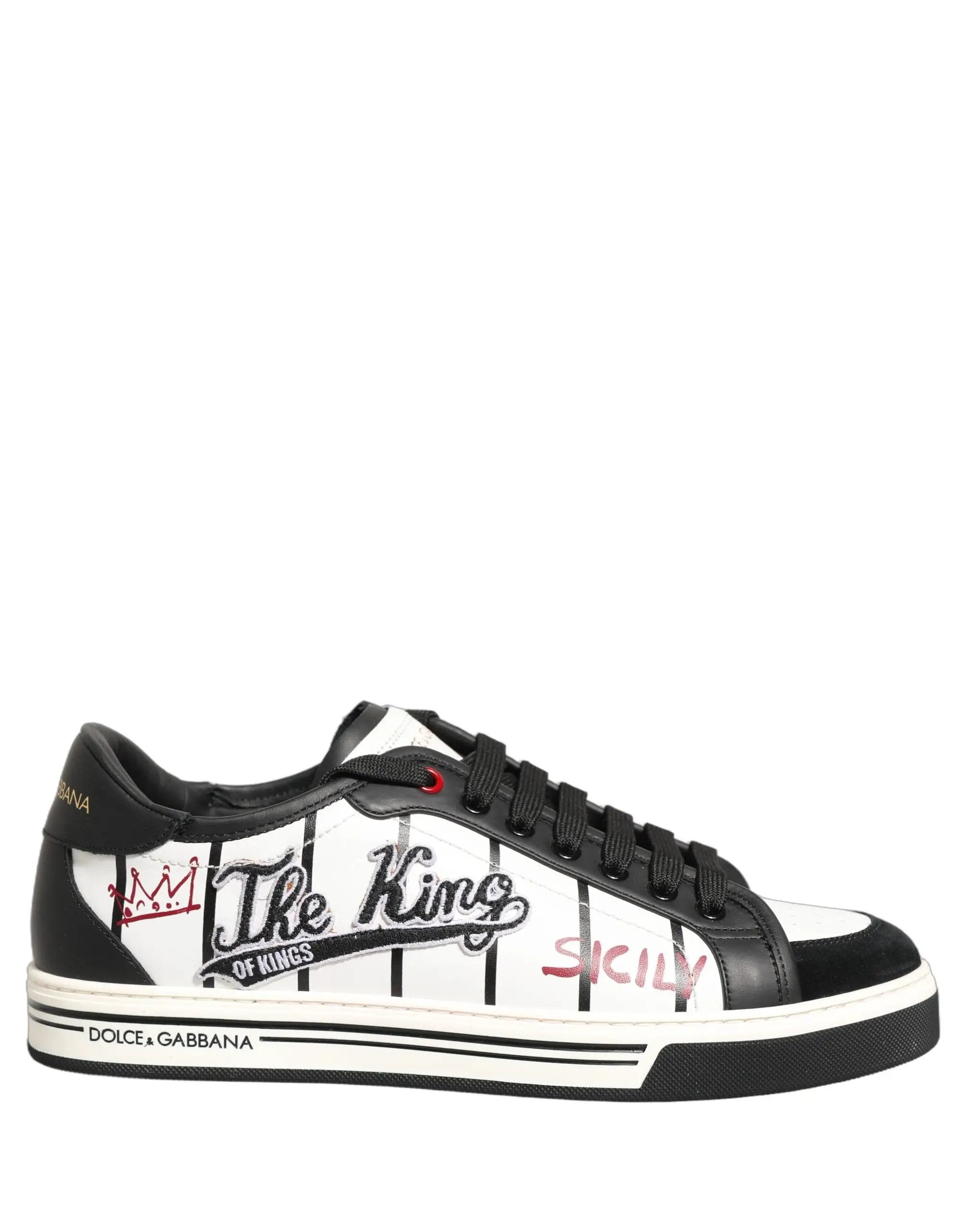 Dolce & Gabbana White Black DG Logo King Patch Low-Top Sneaker Shoes