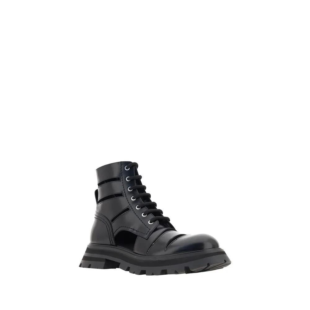 Bottes à lacets Alexander McQueen Bos Taurus en cuir de veau noir