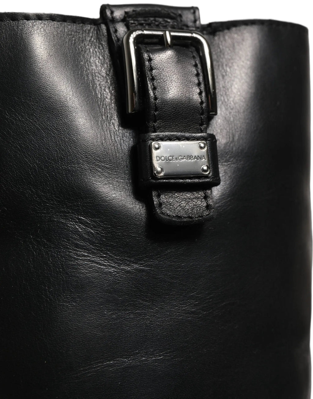 Dolce & Gabbana Black Leather Buckle Detail Mid Calf Boots Shoes