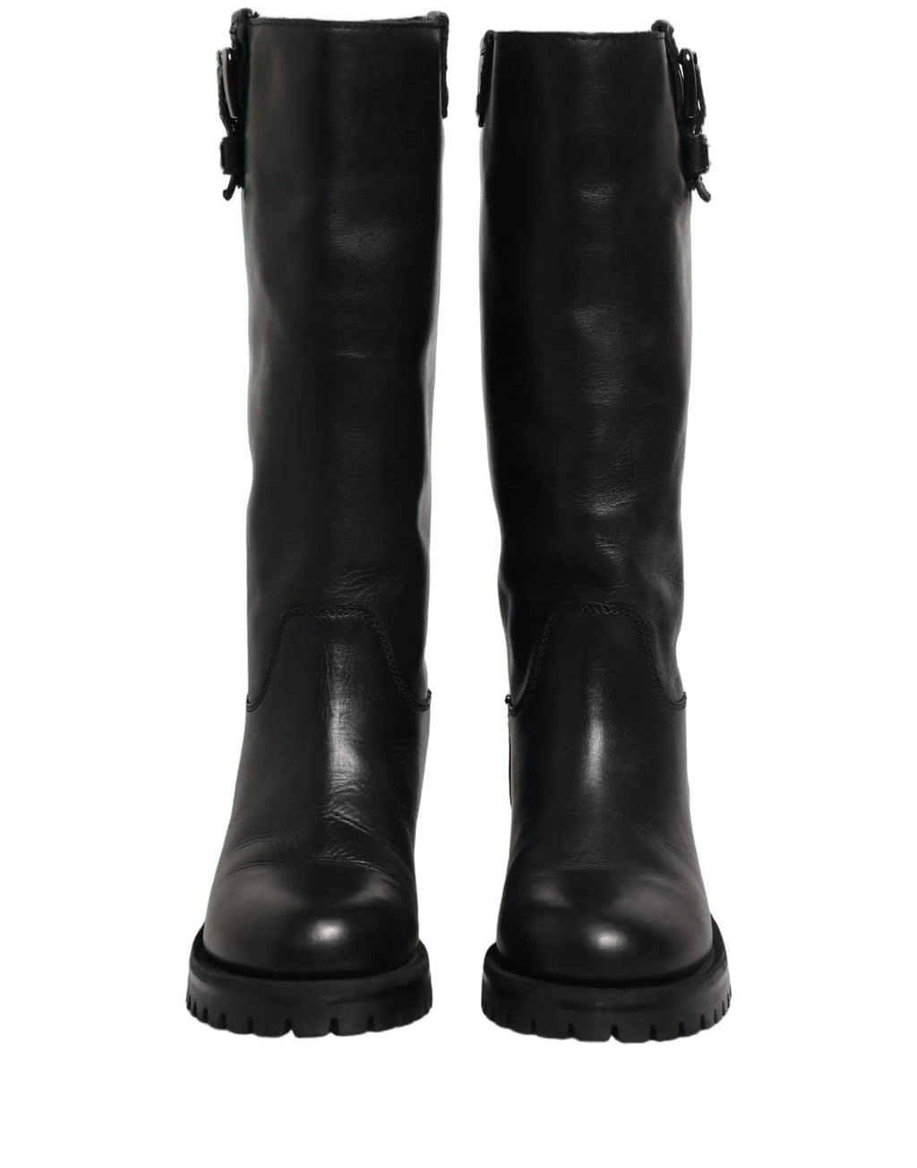 Dolce & Gabbana Black Leather Buckle Detail Mid Calf Boots Shoes