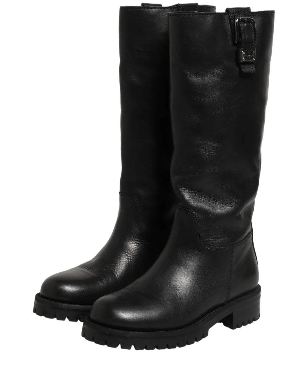 Dolce & Gabbana Black Leather Buckle Detail Mid Calf Boots Shoes
