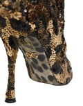 Chaussures bottines Dolce & Gabbana léopard doré à paillettes