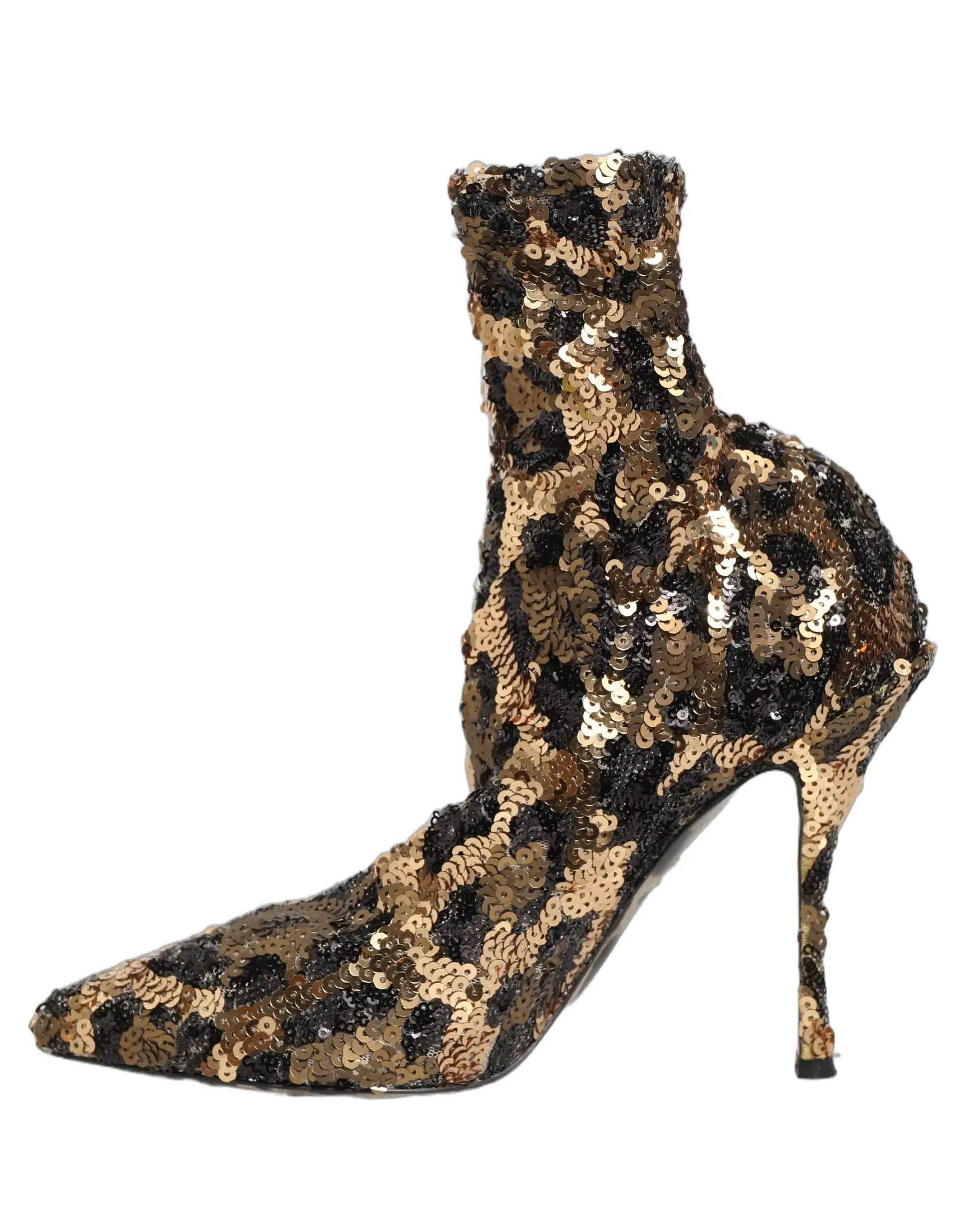 Chaussures bottines Dolce & Gabbana léopard doré à paillettes