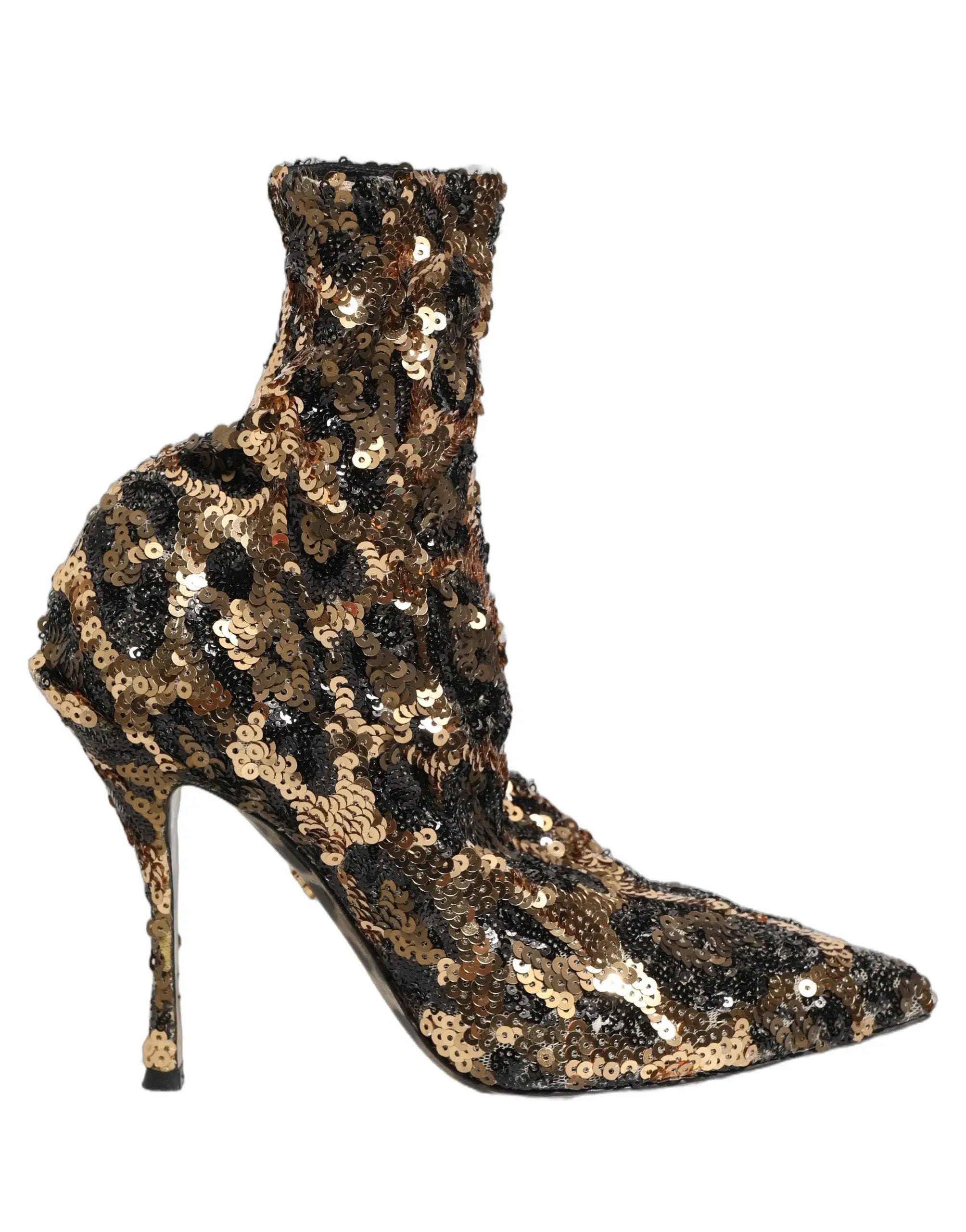 Chaussures bottines Dolce & Gabbana léopard doré à paillettes