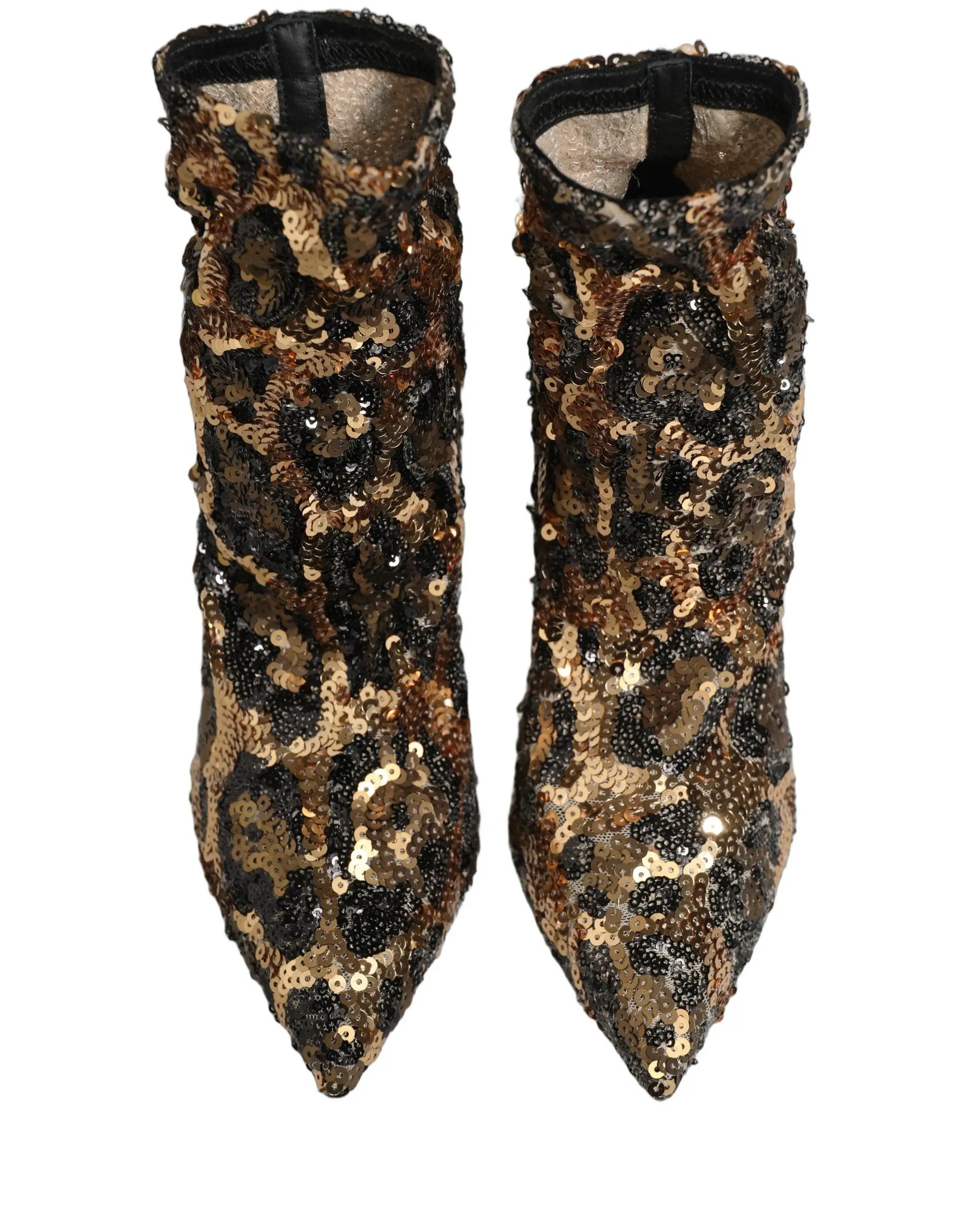 Chaussures bottines Dolce & Gabbana léopard doré à paillettes
