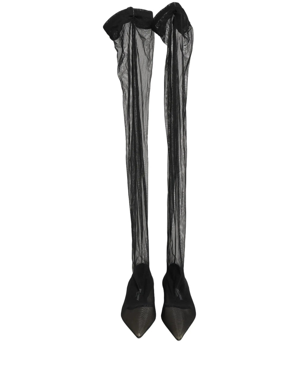 Dolce & Gabbana Black Over The Knee Tulle Flats Boots Shoes