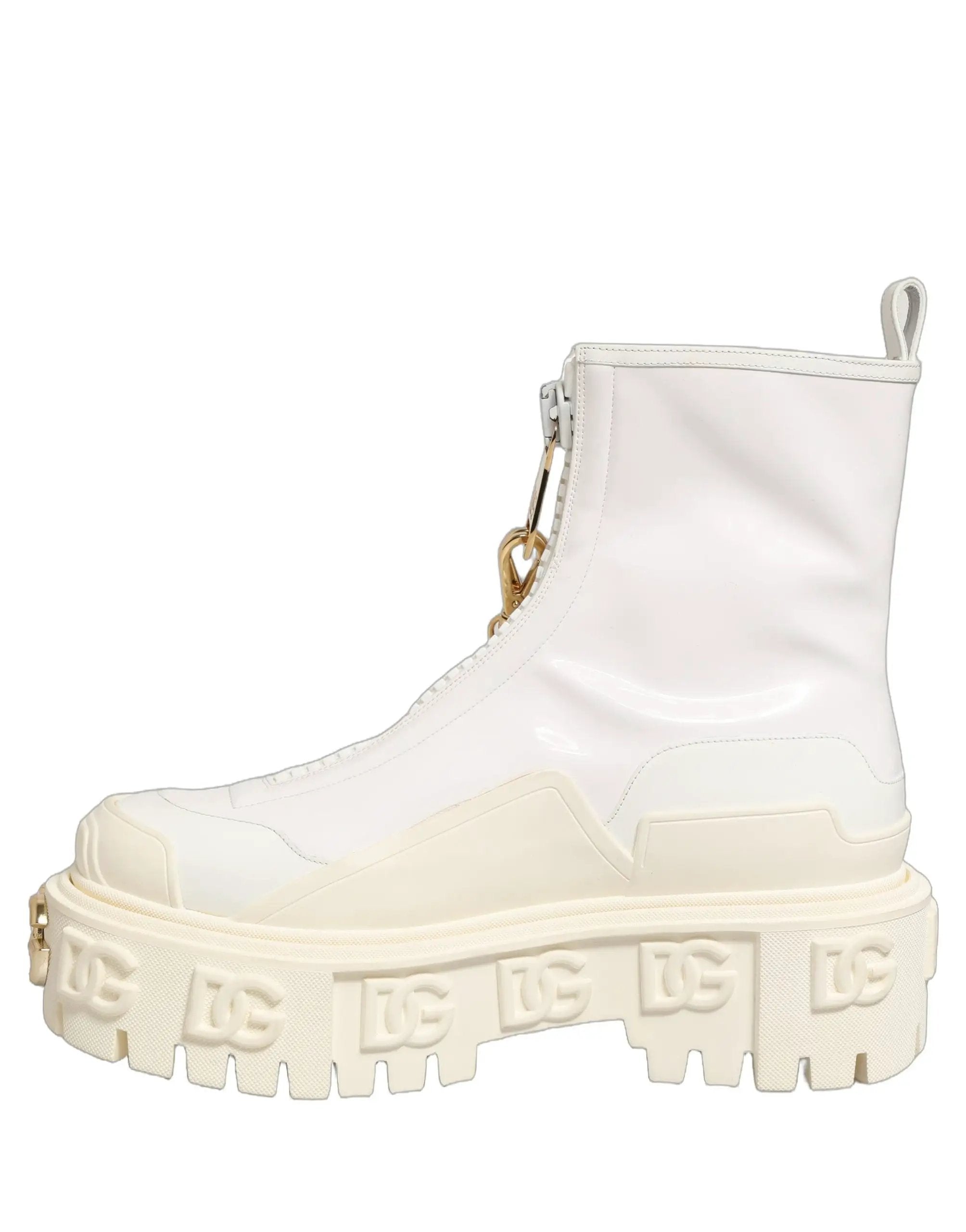 Dolce & Gabbana White Leather Rubber Logo Ankle Boots Shoes