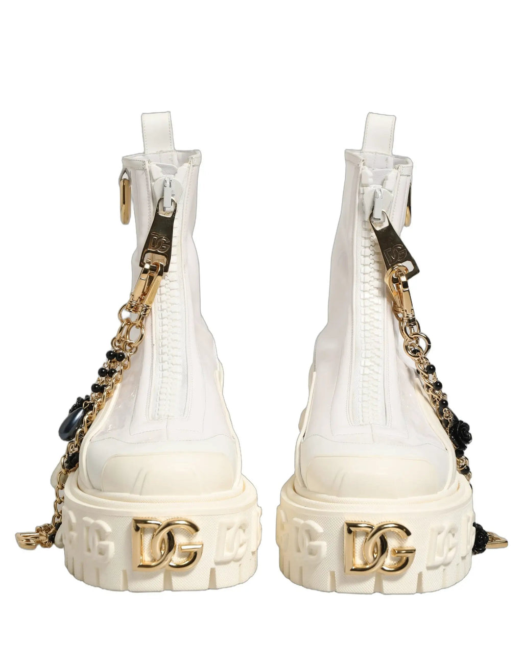 Dolce & Gabbana White Leather Rubber Logo Ankle Boots Shoes