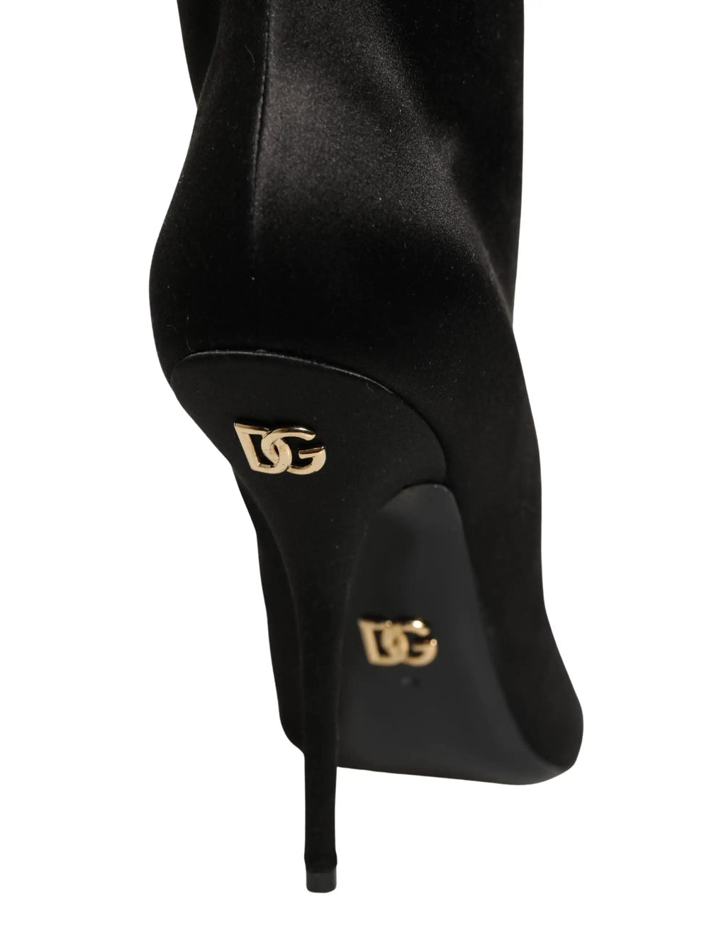 Dolce & Gabbana Black Satin Knee High Stiletto Boots Shoes