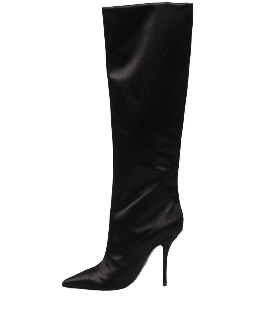 Dolce & Gabbana Black Satin Knee High Stiletto Boots Shoes