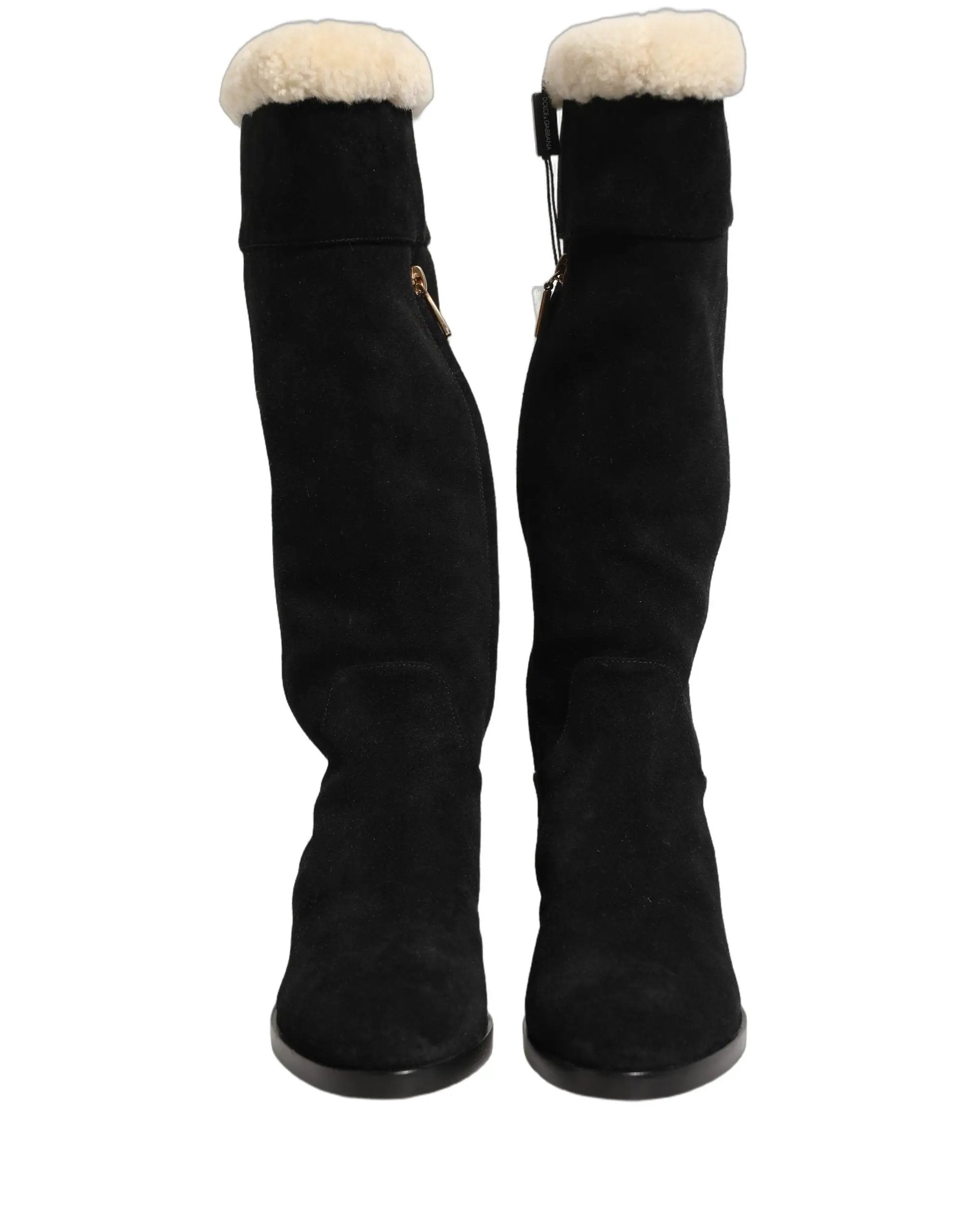 Bottes hautes en daim noir Dolce & Gabbana