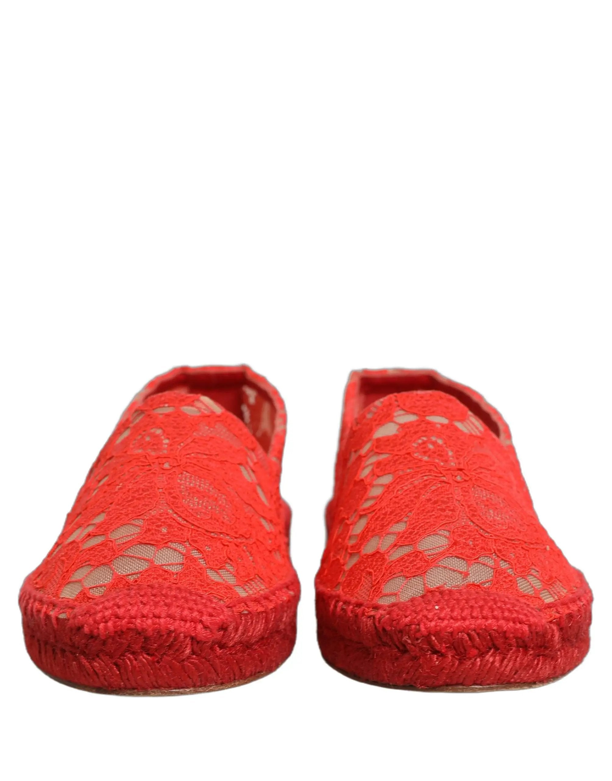 Chaussures Plates Espadrilles en Dentelle Rouge Taormina Dolce & Gabbana
