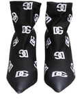 Dolce & Gabbana Black Logo Stretch Heels Ankle Boots Shoes
