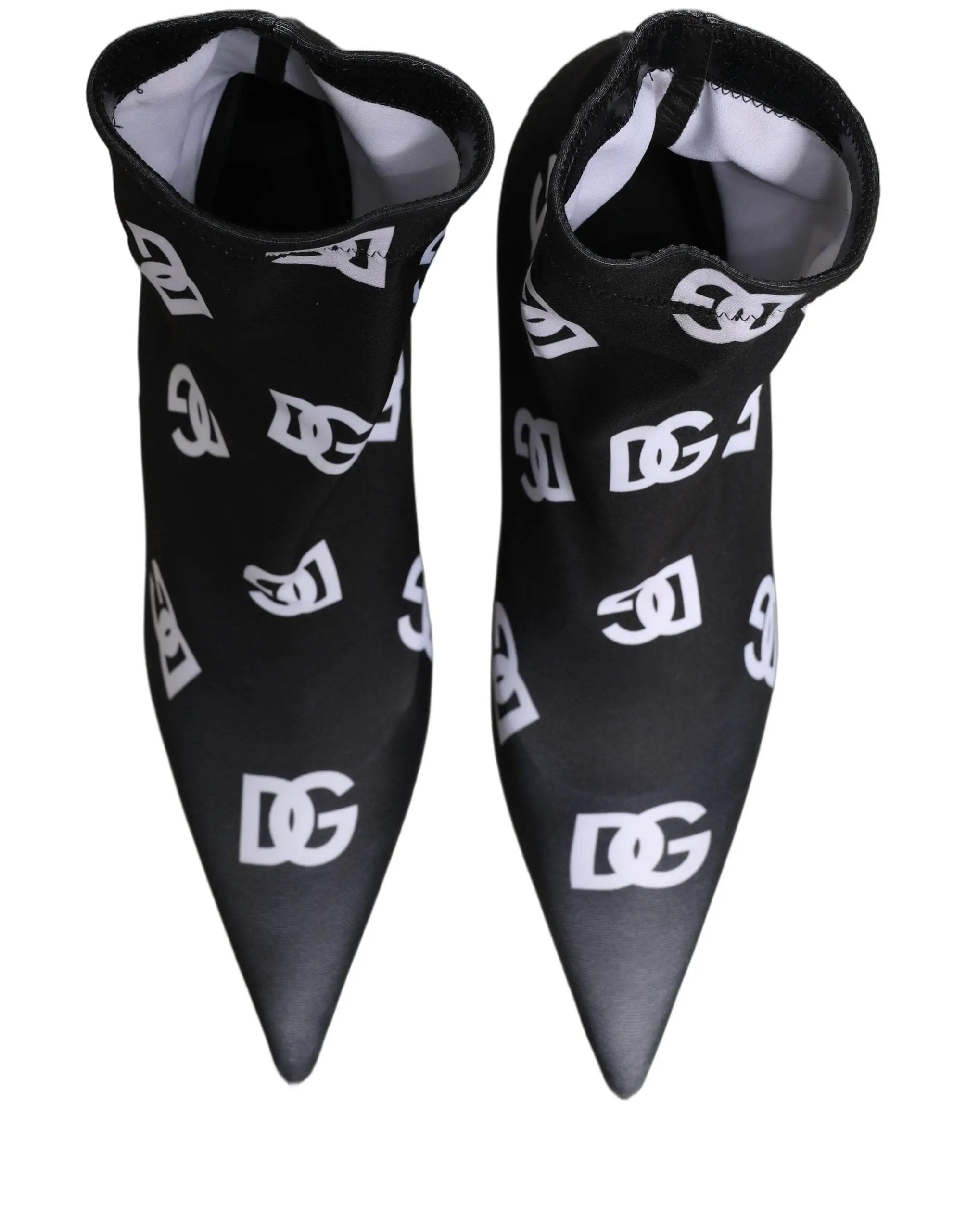 Dolce & Gabbana Black Logo Stretch Heels Ankle Boots Shoes