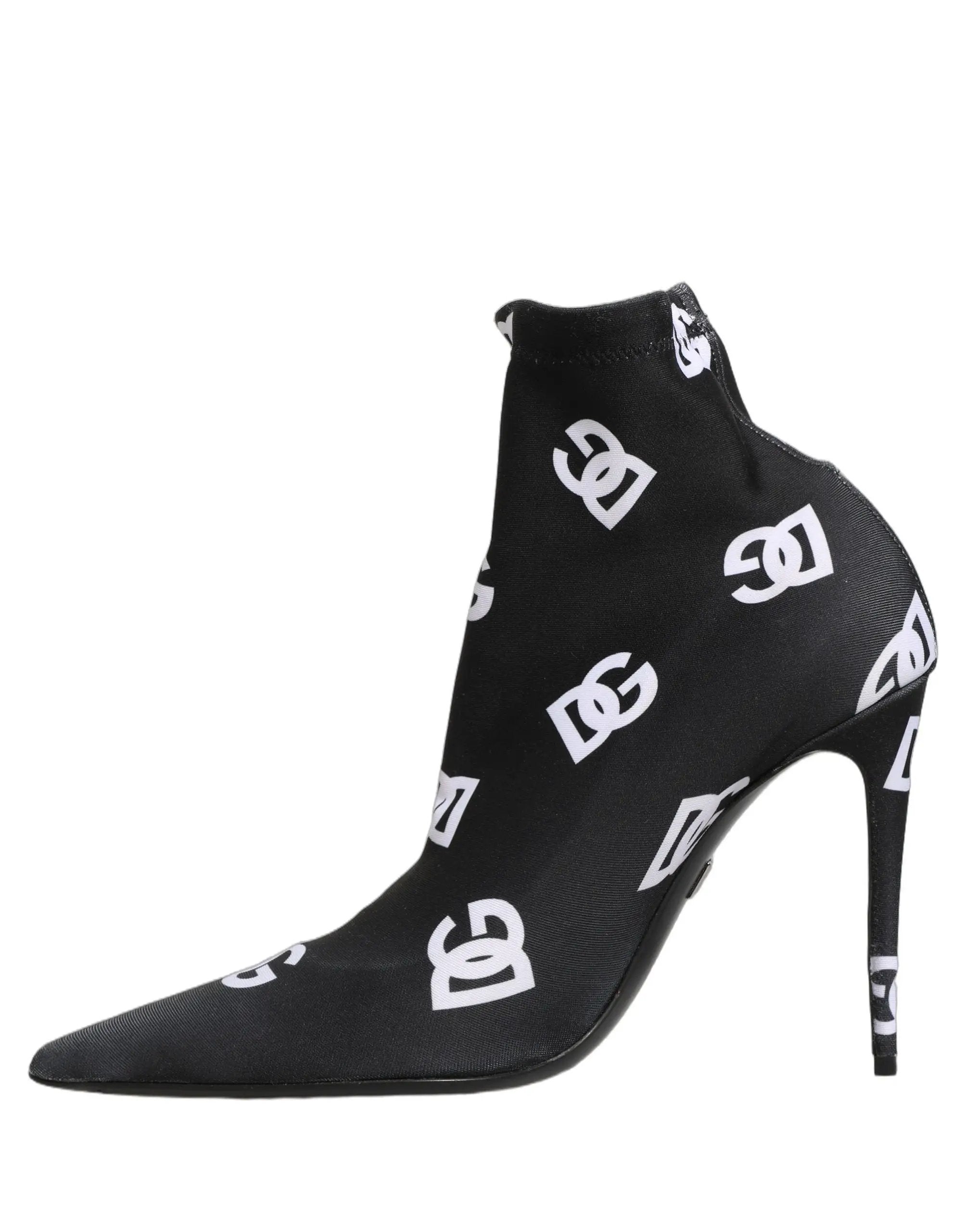 Dolce & Gabbana Black Logo Stretch Heels Ankle Boots Shoes
