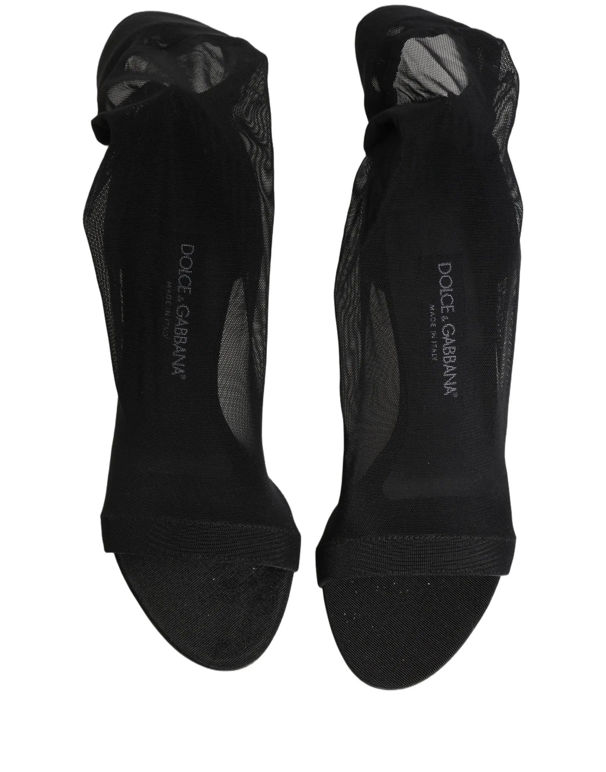 Dolce & Gabbana Black Nylon Mesh Sock Style Boots Shoes