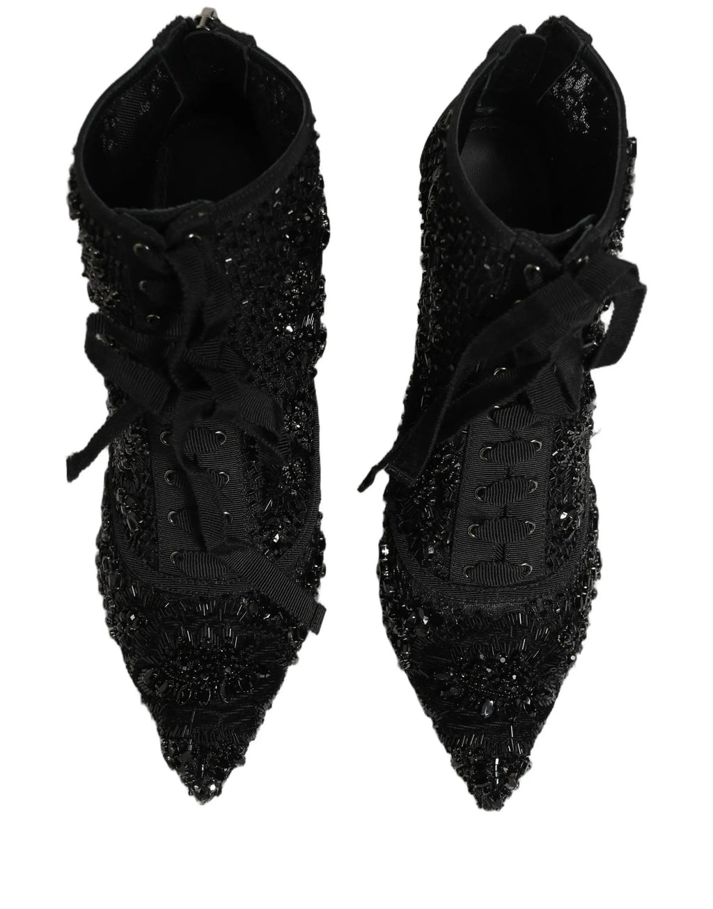 Dolce & Gabbana Black Embellished Mesh Ankle Boots Shoes