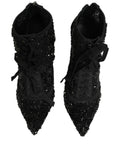 Dolce & Gabbana Black Embellished Mesh Ankle Boots Shoes