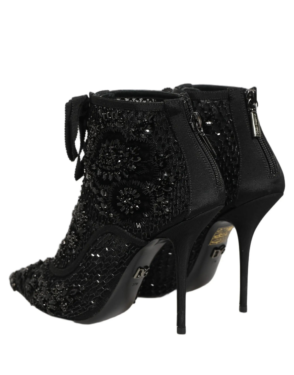 Dolce & Gabbana Black Embellished Mesh Ankle Boots Shoes