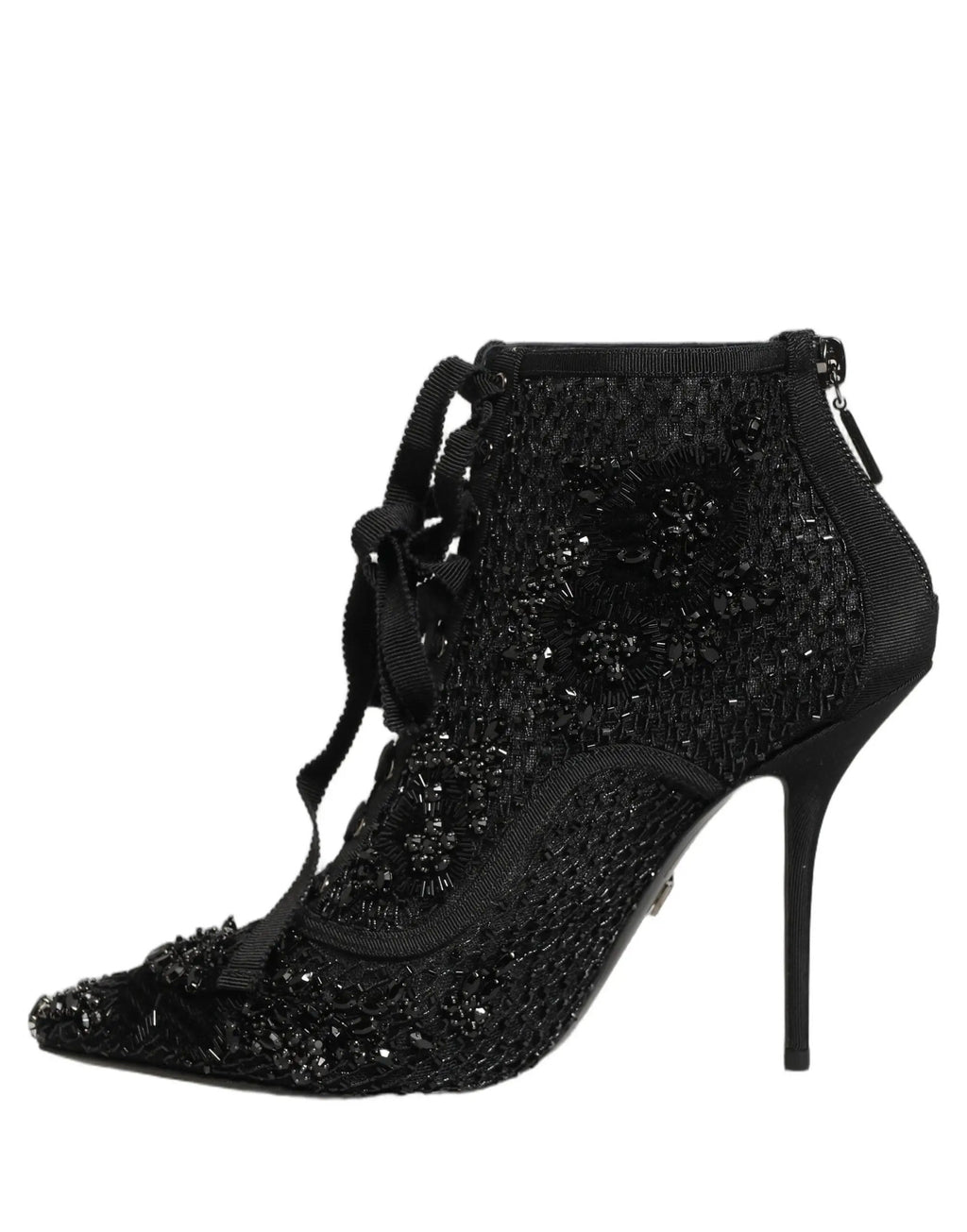 Dolce & Gabbana Black Embellished Mesh Ankle Boots Shoes