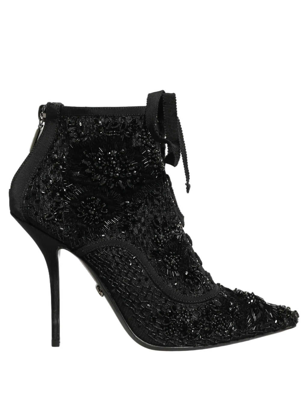 Dolce & Gabbana Black Embellished Mesh Ankle Boots Shoes