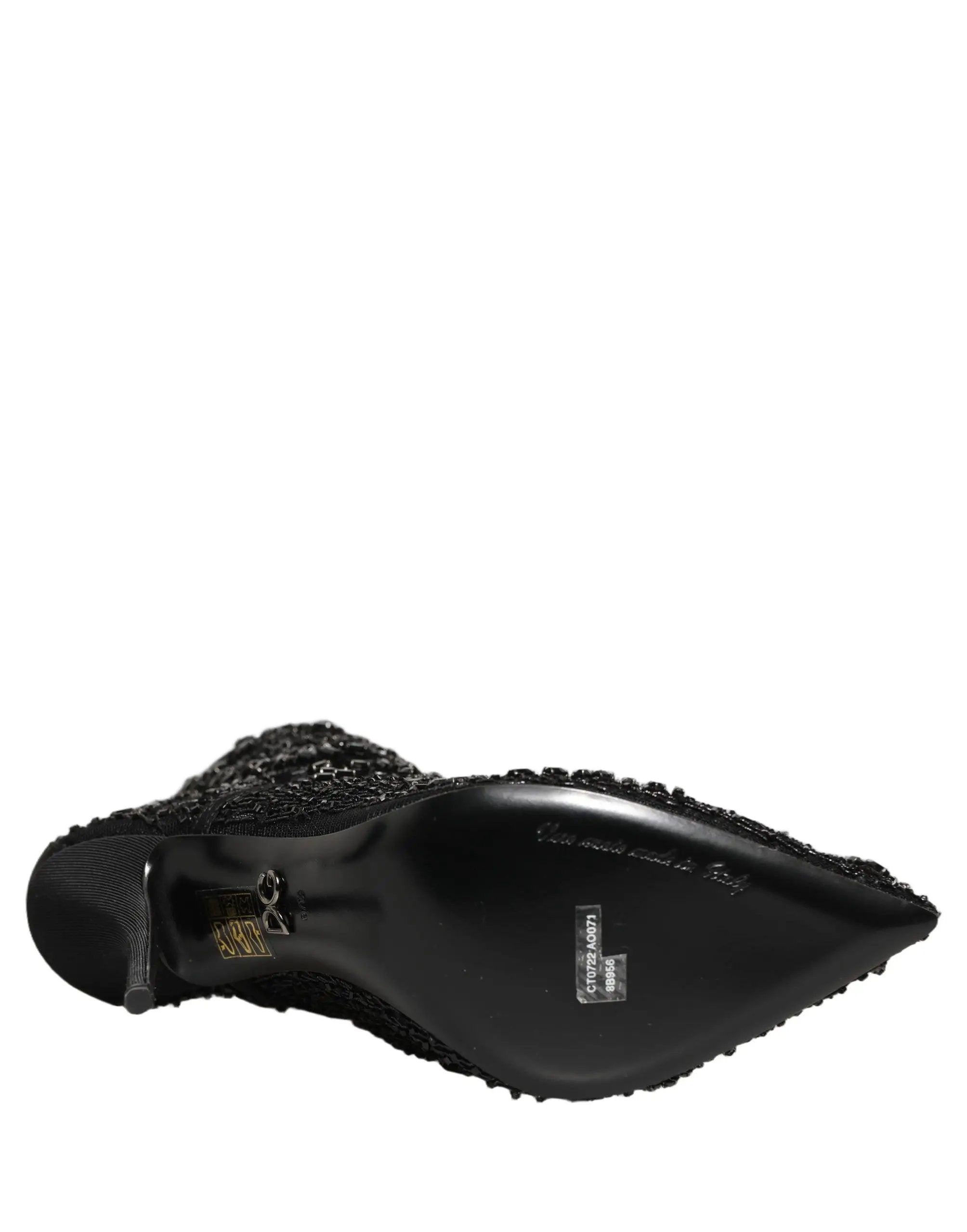 Dolce & Gabbana Black Embellished Mesh Ankle Boots Shoes
