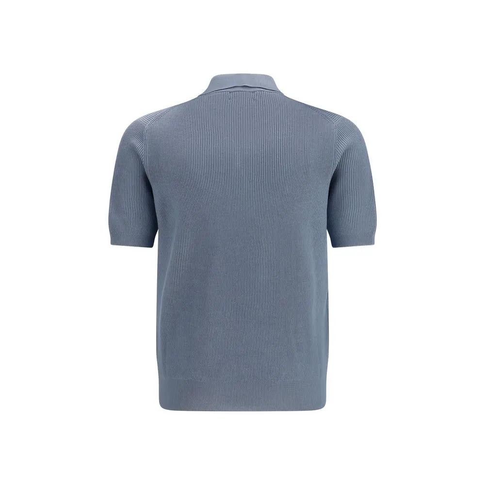 Brunello Cucinelli Blue Cotton Polo Shirt