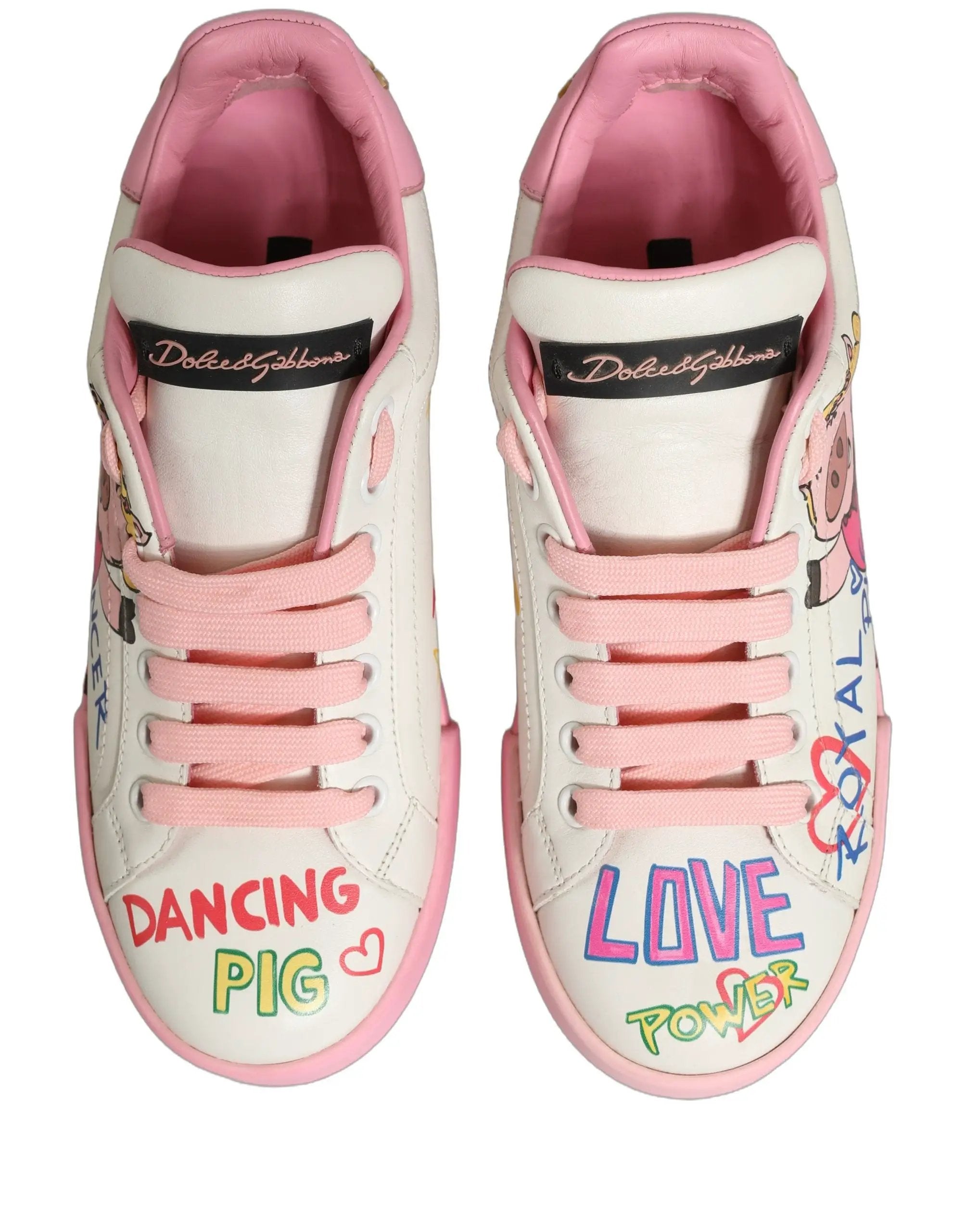 Chaussures Baskets Dolce & Gabbana Portofino Rose Blanc Cochon Royal