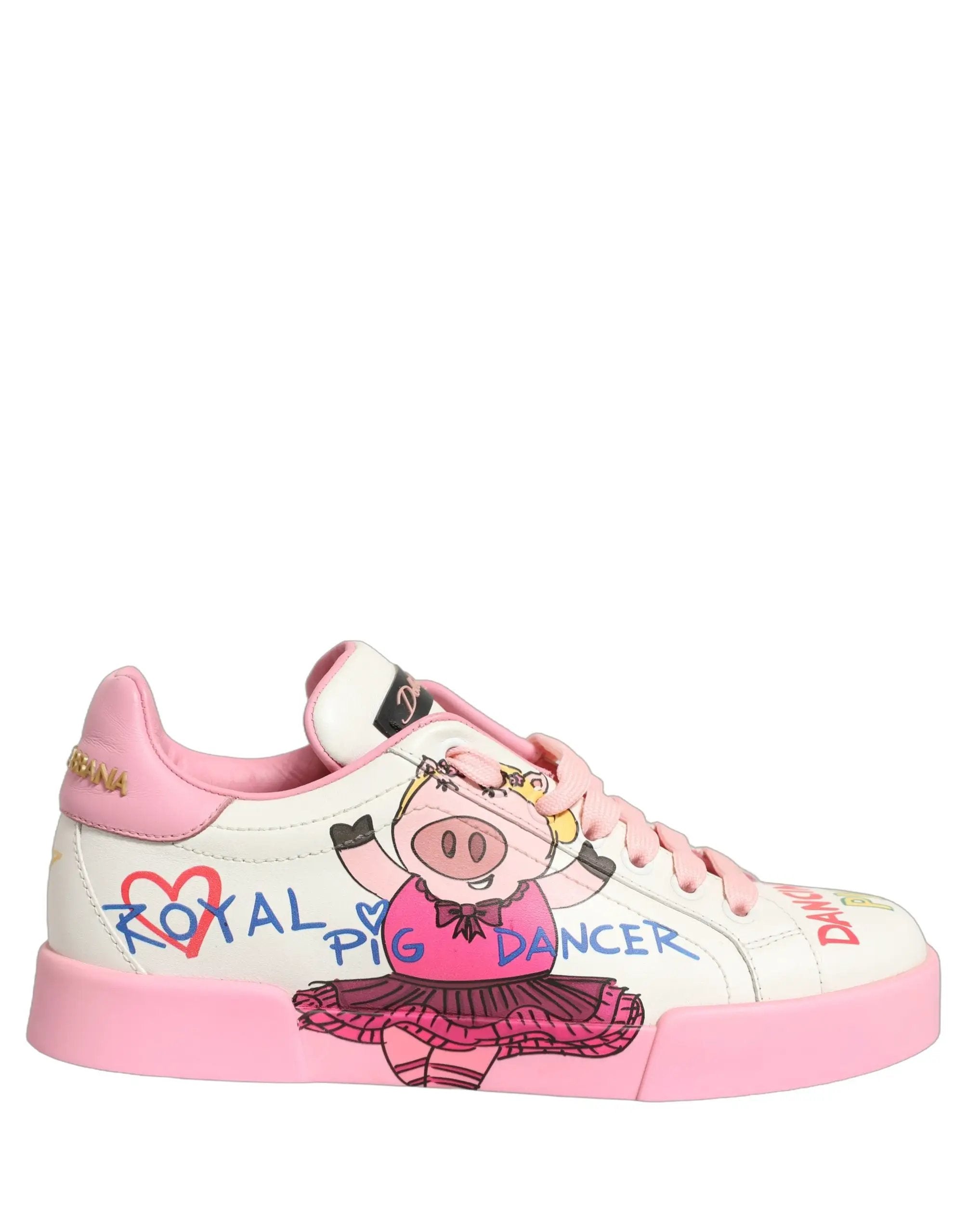 Chaussures Baskets Dolce & Gabbana Portofino Rose Blanc Cochon Royal