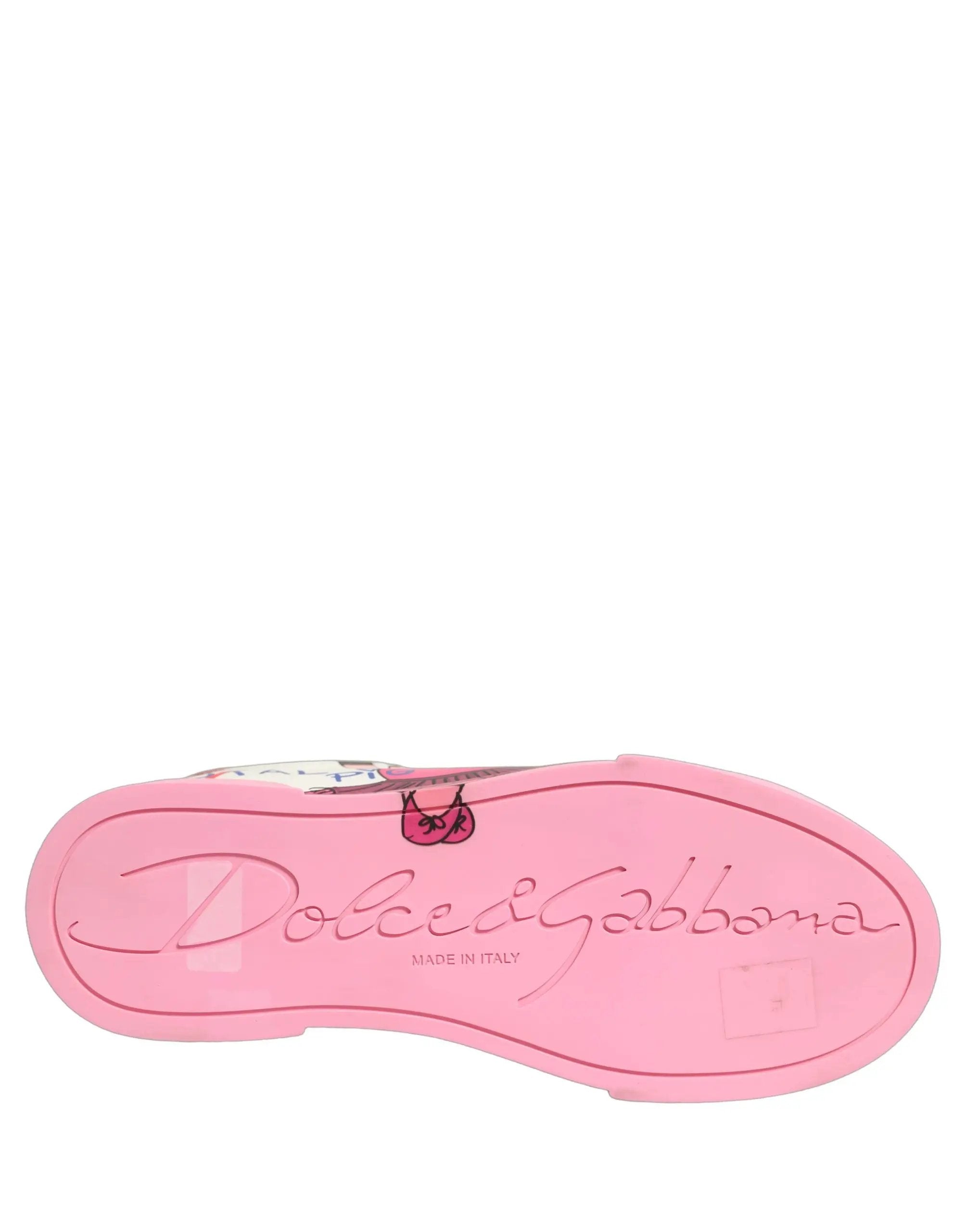 Chaussures Baskets Dolce & Gabbana Portofino Rose Blanc Cochon Royal