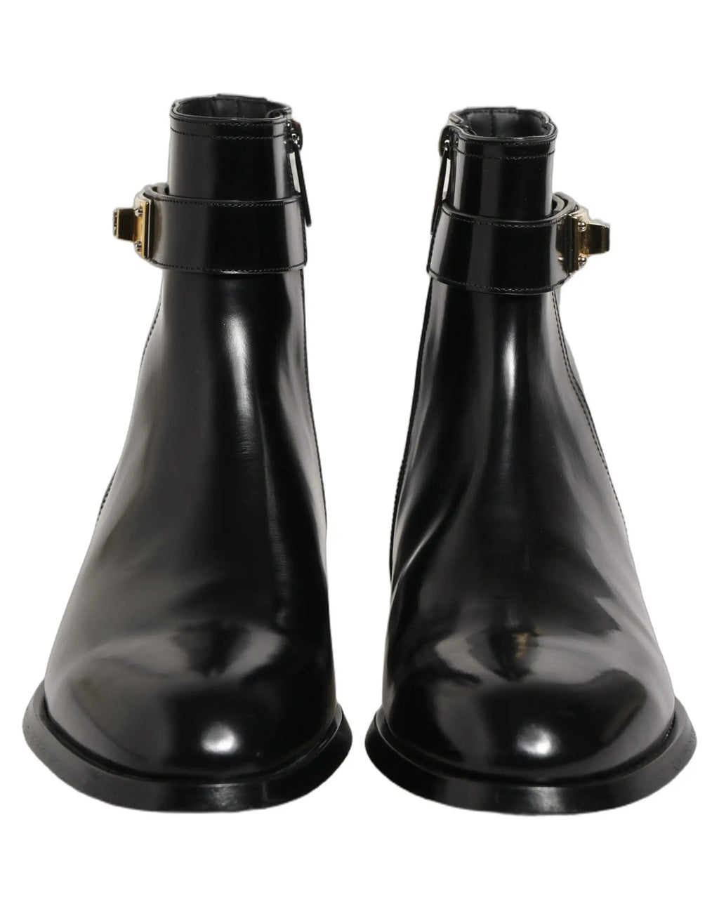 Dolce & Gabbana Black Leather Logo Buckle Mid Calf Boots Shoes