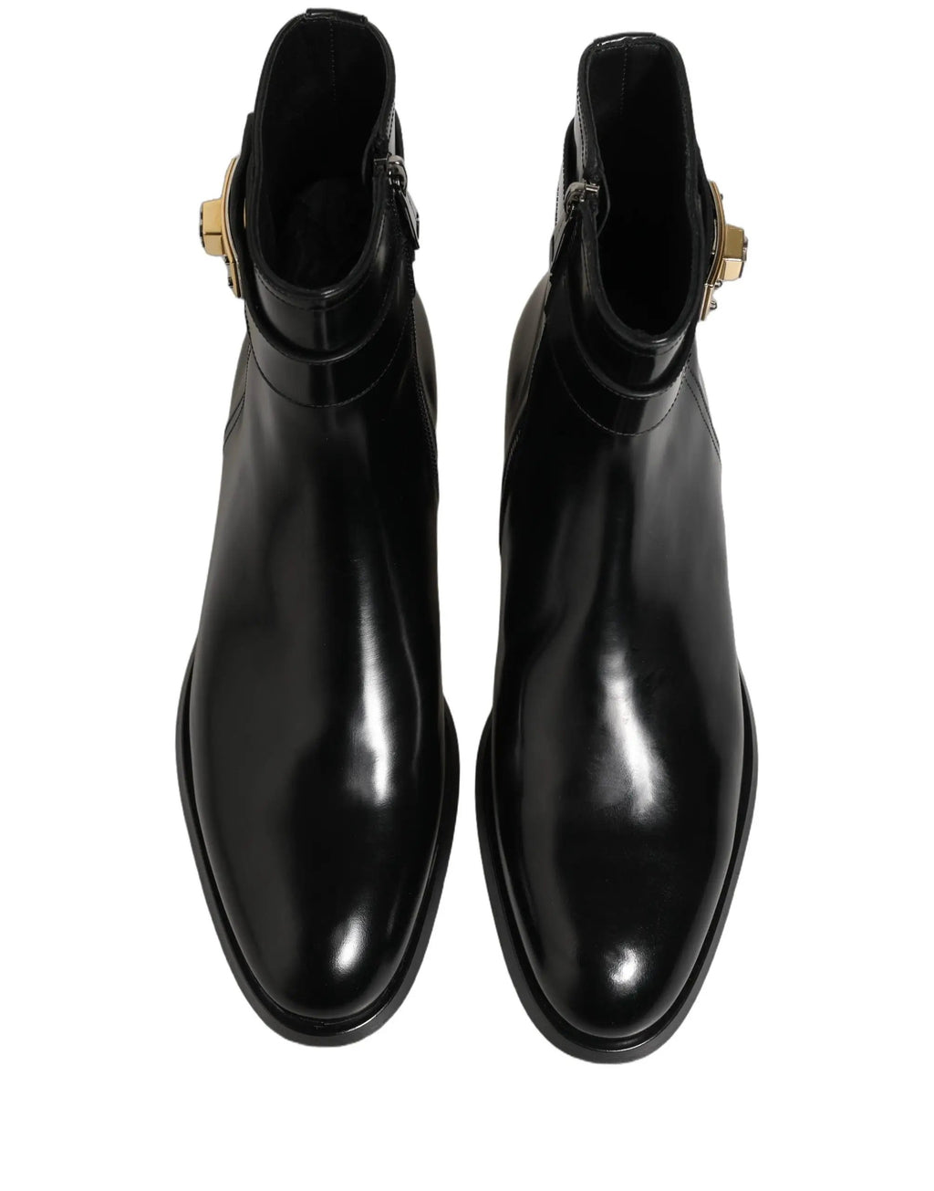 Dolce & Gabbana Black Leather Logo Buckle Mid Calf Boots Shoes