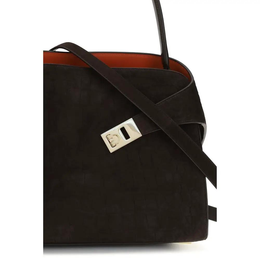 Ferragamo Brown Calf Leather Bos Taurus Shoulder Bag