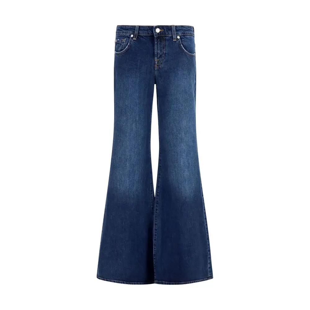 7FOR Blue Cotton Flared Jeans