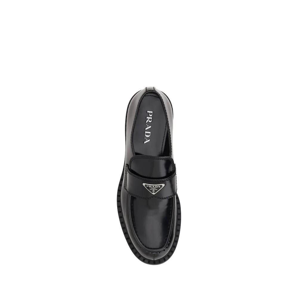 Prada Black Calf Leather Bos Taurus Platform Loafers