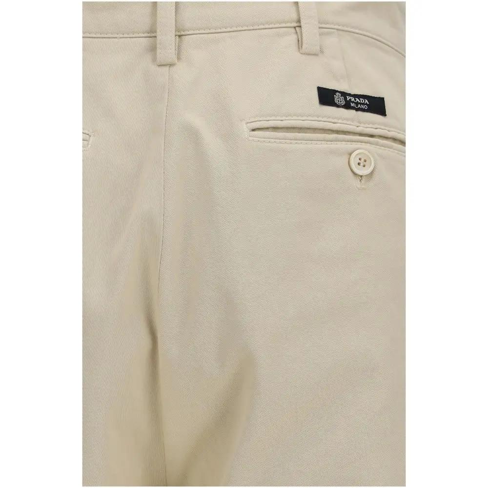 Pantalon décontracté en coton beige Prada