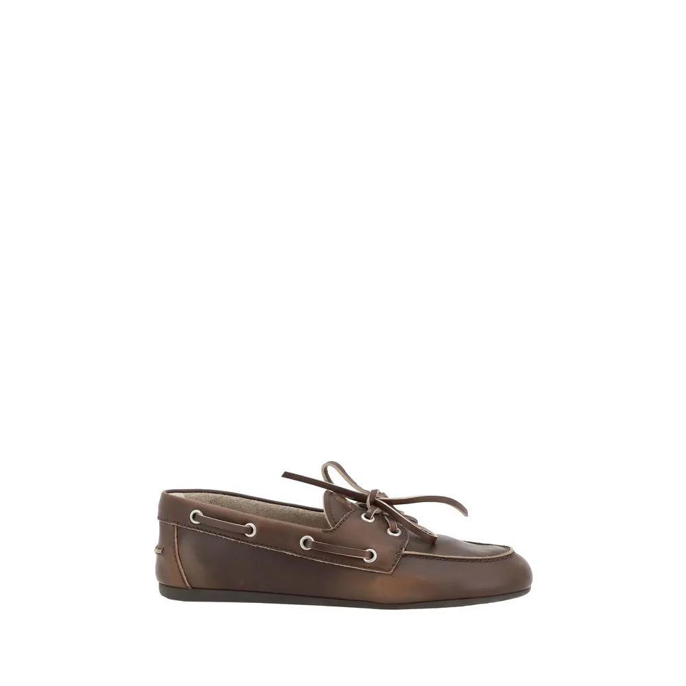Miu Miu Miu Miu Brown Calf Leather Bos Taurus Slip-On Loafers
